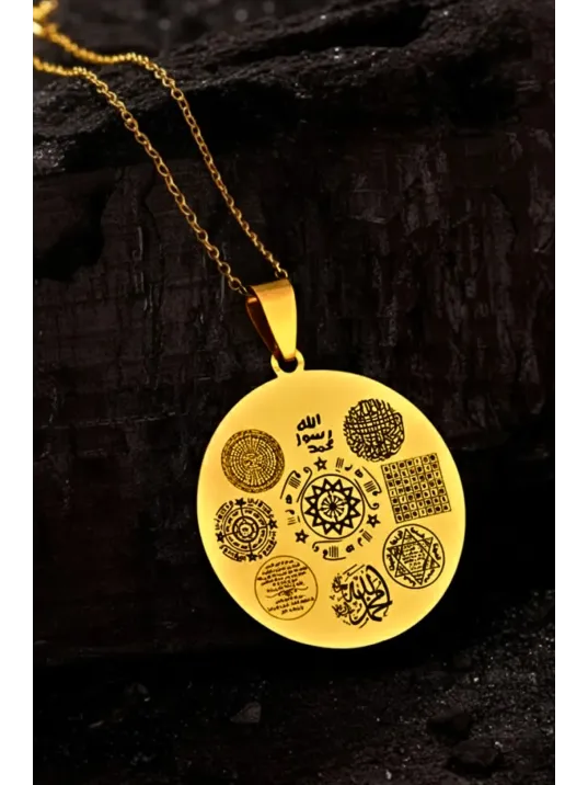 12 Dualı Altın Kaplama Çift Taraflı Koruyucu Zırh Kolyesi Celcelütiye , Nazar Duası , Rufai Gülü 12 Dualı Altın Kaplama Çift Taraflı Koruyucu Zırh Kolyesi Celcelütiye , Nazar Duası , Rufai Gülü