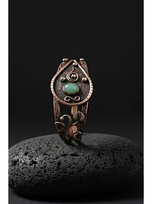 Erkek Çelik Bileklik - Kahverengi Deri Model Siyah Spiral Desenli Erkek Bileklik