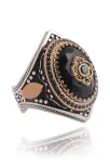 Anadolu Desenli Siyah Oniks Taşlı Yanı Buğday İşlemeli Erkek Gümüş Yüzük Anadolu Desenli Siyah Oniks Taşlı Yanı Buğday İşlemeli Erkek Gümüş Yüzük