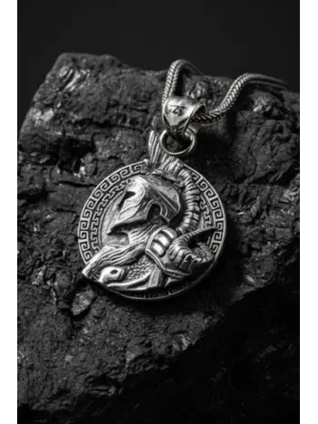 Erkek Gümüş Kolye - 925 Ayar Kabartmalı Savaşçı Gladyatör Motifli Tilki Kuyruğu Zincirli Model Kolye