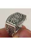 Otantik Selçuklu Motifli Yeşil Mineli Erkek Gümüş Yüzük