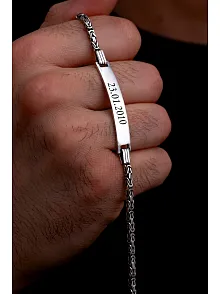 Erkek Gümüş Bileklik - 2.8 mm İsim Yazılabilir Kral Zincir Gümüş Bileklik