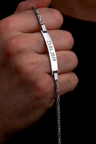 Erkek Gümüş Bileklik - 2.8 mm İsim Yazılabilir Kral Zincir Gümüş Bileklik