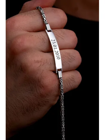 Erkek Gümüş Bileklik - 2.8 mm İsim Yazılabilir Kral Zincir Gümüş Bileklik