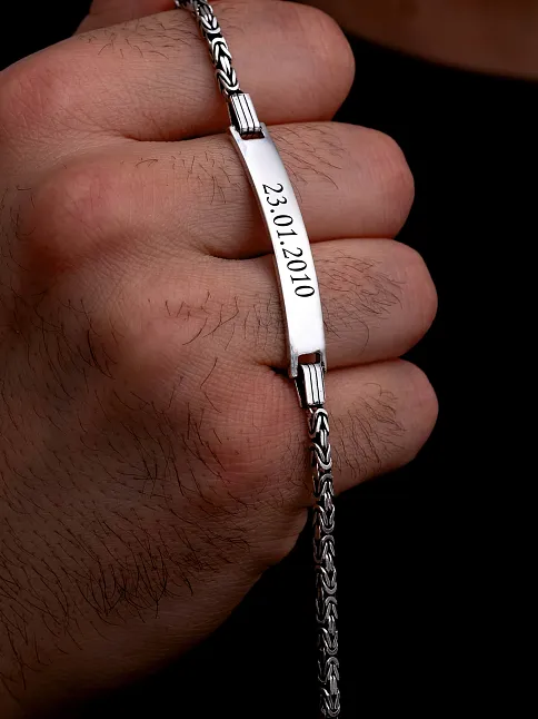 Erkek Gümüş Bileklik - 2.8 mm İsim Yazılabilir Kral Zincir Gümüş Bileklik