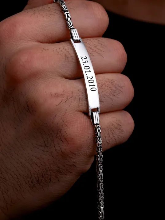 Erkek Gümüş Bileklik - 2.8 mm İsim Yazılabilir Kral Zincir Gümüş Bileklik Erkek Gümüş Bileklik - 2.8 mm İsim Yazılabilir Kral Zincir Gümüş Bileklik