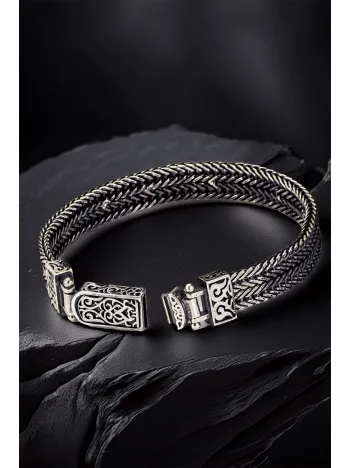 Erkek Gümüş Bileklik - Uzak Şehir Dizisi Cihan Albora Bilekliği Çift Sıra Yassı Tilki Kuyruğu Künye