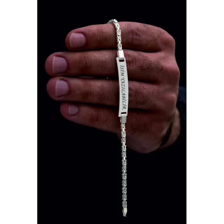 Erkek Gümüş Bileklik - İsim Yazılabilir 3.5 mm İnce Beyaz Kare Kral Gümüş Bileklik Erkek Gümüş Bileklik - İsim Yazılabilir 3.5 mm İnce Beyaz Kare Kral Gümüş Bileklik