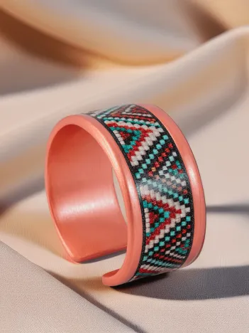 Kadın Bakır Bileklik Yüzük Set - Arina Model Özel Baskı Metal Kutu Ve Doğal Taşlar