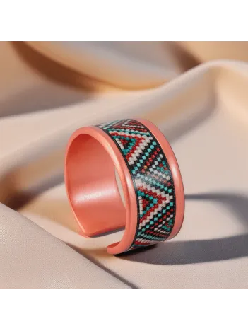 Kadın Bakır Bileklik Yüzük Set - Arina Model Özel Baskı Metal Kutu Ve Doğal Taşlar