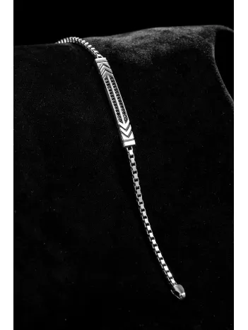 Erkek Gümüş Bileklik - Çift Sıra Siyah Zirkon Taşlı Omega Model Erkek Bileklik