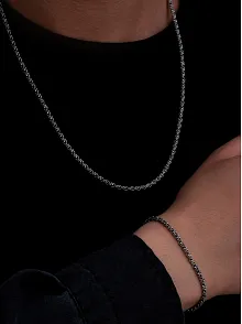 Erkek Gümüş Kolye Bileklik Set - 3mm Arnavut Zinciri Gümüş Kolye Bileklik Set