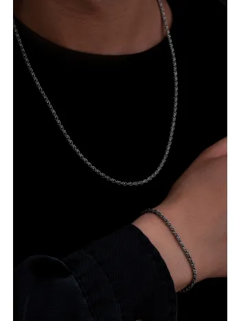 Erkek Gümüş Kolye Bileklik Set - 3mm Arnavut Zinciri Gümüş Kolye Bileklik Set