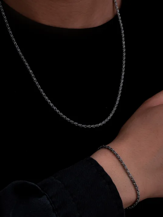Erkek Gümüş Kolye Bileklik Set - 3mm Arnavut Zinciri Gümüş Kolye Bileklik Set Erkek Gümüş Kolye Bileklik Set - 3mm Arnavut Zinciri Gümüş Kolye Bileklik Set