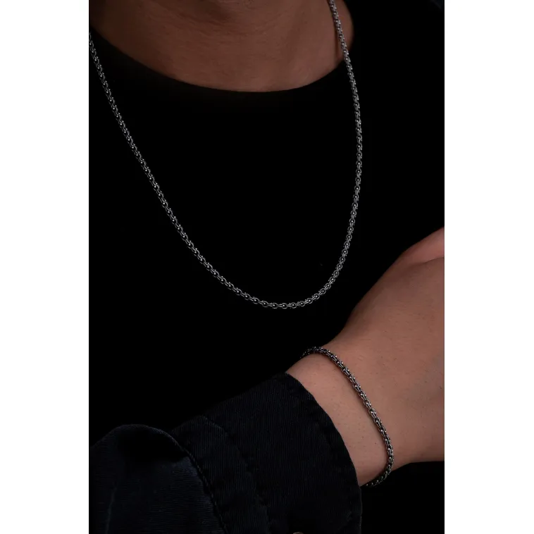 Erkek Gümüş Kolye Bileklik Set - 3mm Arnavut Zinciri Gümüş Kolye Bileklik Set Erkek Gümüş Kolye Bileklik Set - 3mm Arnavut Zinciri Gümüş Kolye Bileklik Set