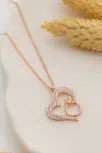 Kadın Gümüş Kolye - Zirkon Taşlı Rose Renk Tektaşlı Kalp Kadın Gümüş Kolye
