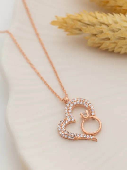 Kadın Gümüş Kolye - Zirkon Taşlı Rose Renk Tektaşlı Kalp Kadın Gümüş Kolye Kadın Gümüş Kolye - Zirkon Taşlı Rose Renk Tektaşlı Kalp Kadın Gümüş Kolye