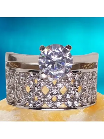 Sonsuzluk Temalı Zirkon Tektaş Kombin Gümüş Bayan Yüzük