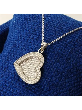 Gizli İsimli Bayan Gümüş Kolye Kalp Model