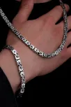 Erkek Gümüş Kolye Bileklik Set - 6.5mm Dikdörtgen Kesim Yassı Kral Gümüş Kolye Bileklik Set Erkek Gümüş Kolye Bileklik Set - 6.5mm Dikdörtgen Kesim Yassı Kral Gümüş Kolye Bileklik Set