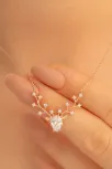 Kadın Gümüş Kolye - Zirkon Taşlı Geyik Kafası Motifli Rose Altın Kaplama Gümüş Kolye
