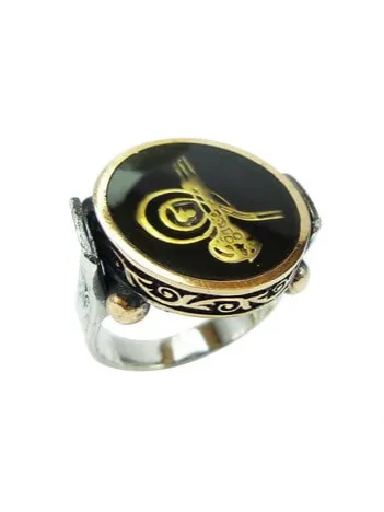 TUĞRALI SİYAH OTANTİK GÜMÜŞ ERKEK YÜZÜK YZK307