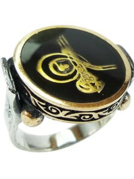 TUĞRALI SİYAH OTANTİK GÜMÜŞ ERKEK YÜZÜK YZK307