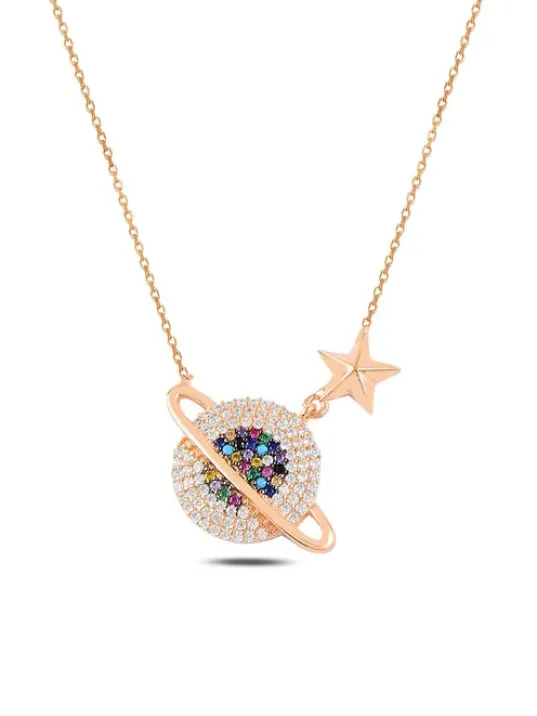 Mix Taşlı Rose Yıldızlı Satürn Model 2 Gümüş Kadın Kolye GKLSTRNMDL2-ROS Mix Taşlı Rose Yıldızlı Satürn Model 2 Gümüş Kadın Kolye GKLSTRNMDL2-ROS