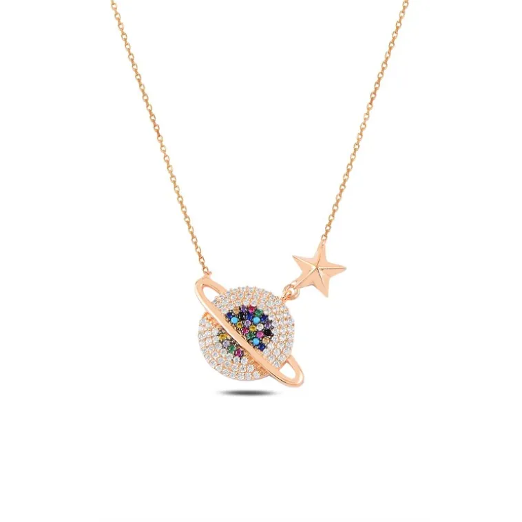 Mix Taşlı Rose Yıldızlı Satürn Model 2 Gümüş Kadın Kolye GKLSTRNMDL2-ROS Mix Taşlı Rose Yıldızlı Satürn Model 2 Gümüş Kadın Kolye GKLSTRNMDL2-ROS