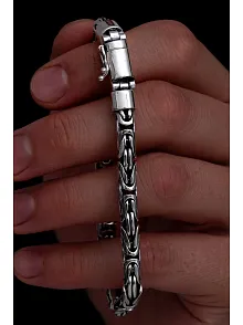 Erkek Gümüş Bileklik - 6 mm Özel Kilit Tasarımlı Yuvarlak Kesim Kral Model Gümüş Bileklik