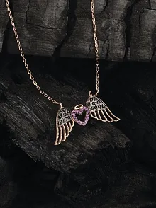 Rose Melek Kanatlı Siyah Ve Pembe Zirkon Taşlı 925 Ayar Gümüş Kadın Kolye GKLMLKKNTLI-ALT