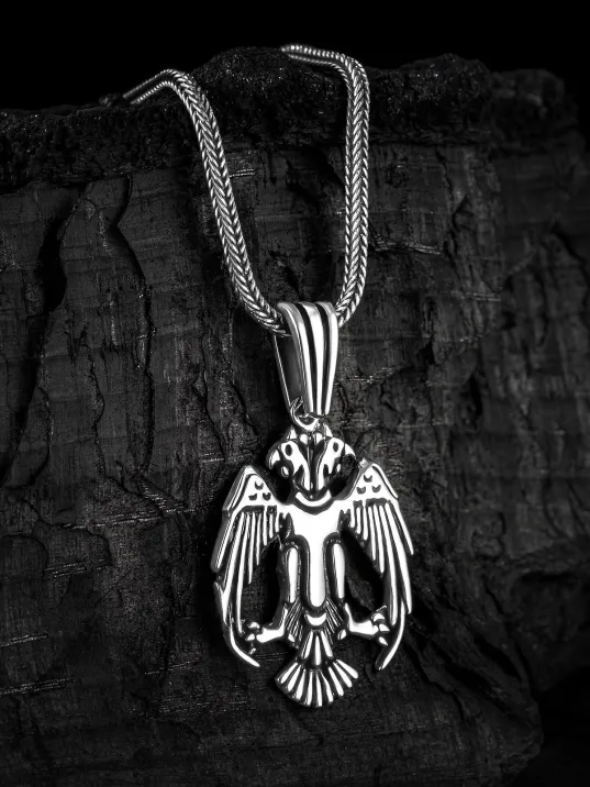 Erkek Gümüş Kolye - Tilki Kuyruk Zincirli Çift Başlı Selçuklu Kartalı Model Erkek Kolye Erkek Gümüş Kolye - Tilki Kuyruk Zincirli Çift Başlı Selçuklu Kartalı Model Erkek Kolye