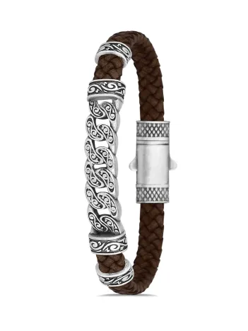 Erkek Paris Zincir Gövdeli Hakiki Deri Bileklik