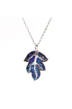 Sonbahar Yaprağı Mavi Taşlı Bayan Gümüş Kolye