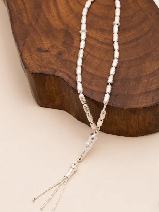 Gümüş Tespih Arpakesim Çizgili Orta Boy 15gr