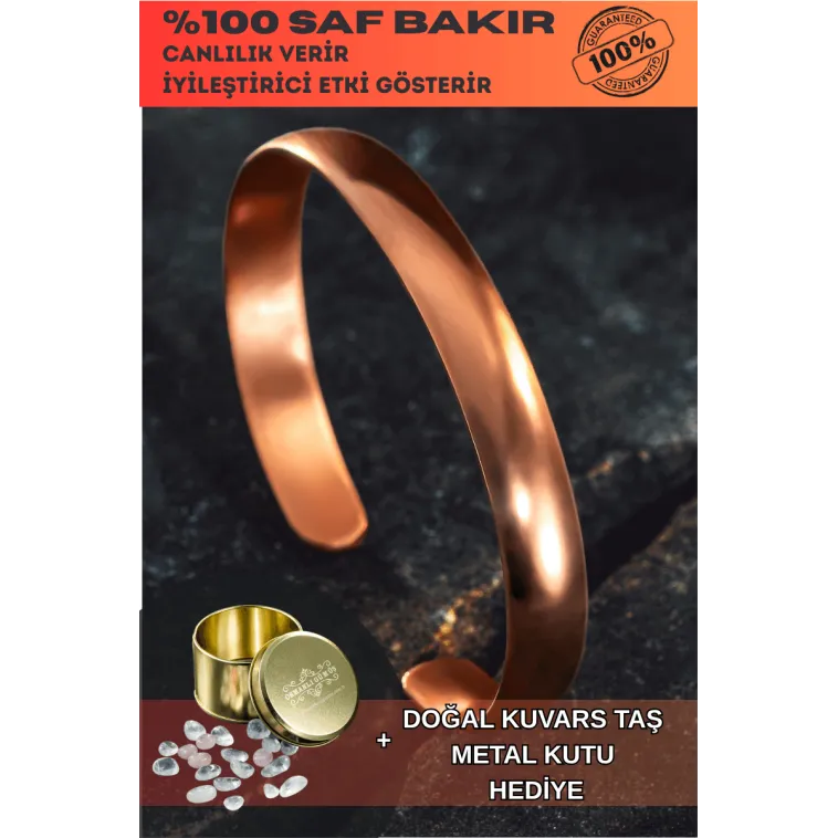 Erkek Kadın Bakır Bileklik - İsim Yazılabilir Düz Parlak Model Metal Kutu Kuvars Erkek Kadın Bakır Bileklik - İsim Yazılabilir Düz Parlak Model Metal Kutu Kuvars
