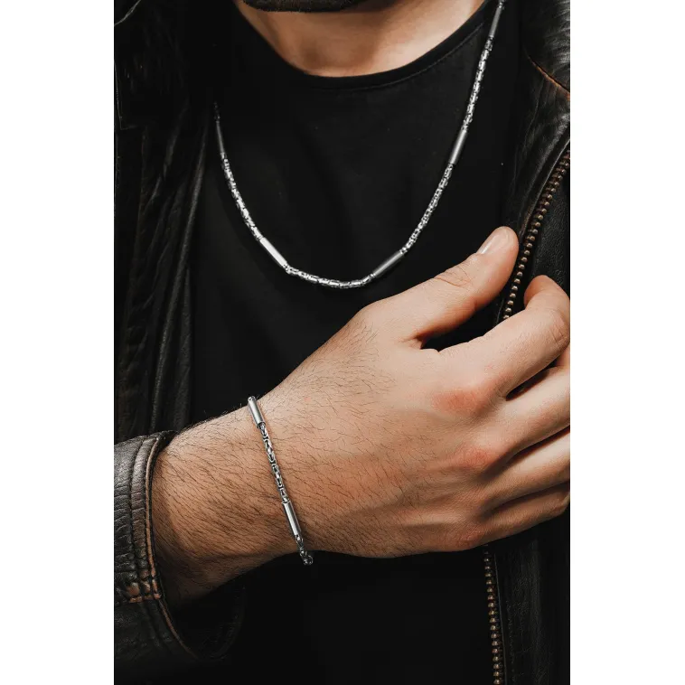 Erkek Gümüş Set - 2,8 mm Kalınlıkta Kral Model Parçalı Kral Erkek Kolye ve Bileklik Set Erkek Gümüş Set - 2,8 mm Kalınlıkta Kral Model Parçalı Kral Erkek Kolye ve Bileklik Set