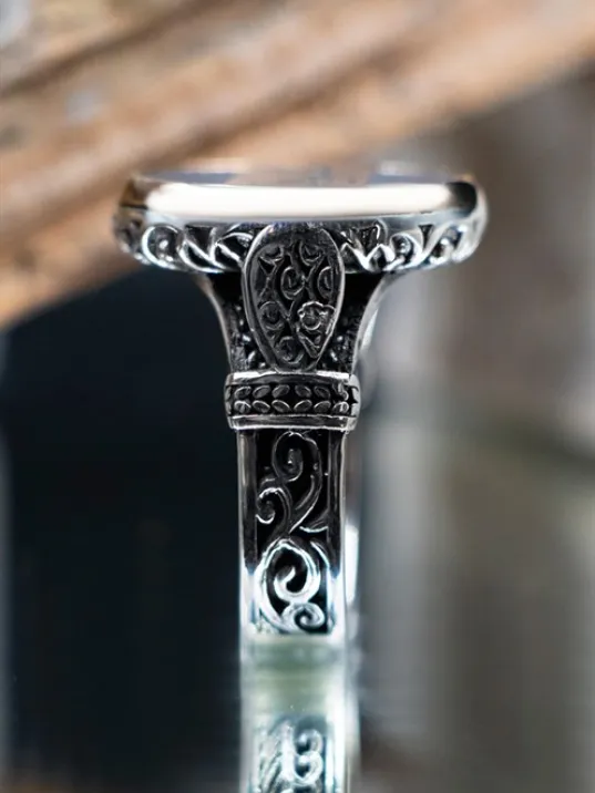 Hasbiallah (Allah Bana Yeter) Yazılı Özel Seri 925 Ayar Gümüş Erkek Yüzük