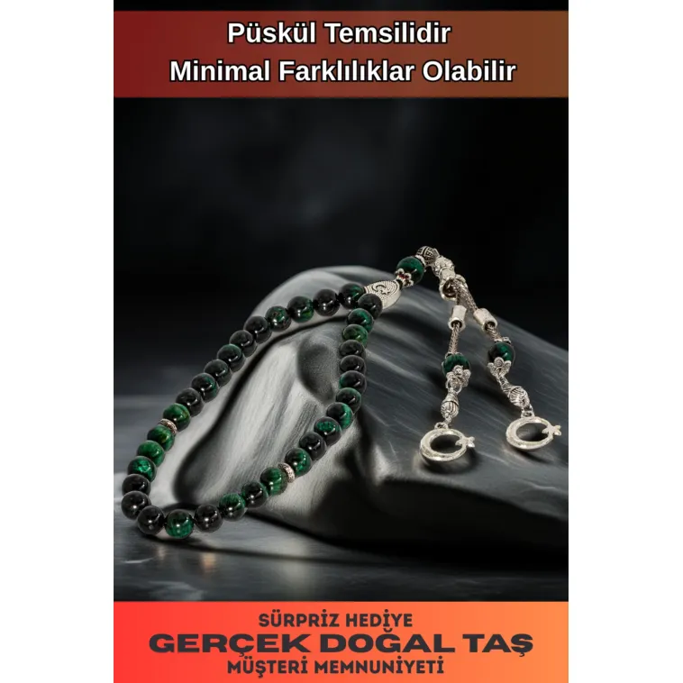 Erkek Doğal Taş Tespih - Doğal Haki Yeşili Kaplan Gözü Taşlı Ortaboy Tesbih Erkek Doğal Taş Tespih - Doğal Haki Yeşili Kaplan Gözü Taşlı Ortaboy Tesbih