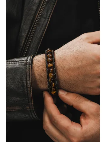 Damarlı Akik Taşı Erkek Bileklik DBL0IMT6004-KHR