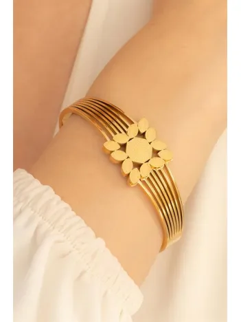 Kadın Bileklik - 22 Ayar Gerçek Altın Kaplama(kararmaz) Çok Sıra Yaprak Model Çelik Bileklik