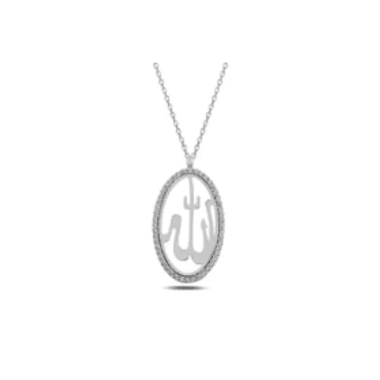Gümüş Kolye - Allah Yazılı Oval Şekilli Şık İşleme Kadın Kolye Gümüş Kolye - Allah Yazılı Oval Şekilli Şık İşleme Kadın Kolye