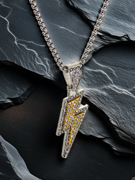 Voltrix Model Taşlı Yıldırım Figürlü Polo Zincir Çelik Erkek Kolye