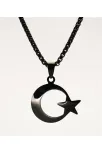 OttoMan Siyah Ay Yıldız Bayrak Çelik Erkek Kolye Zincir