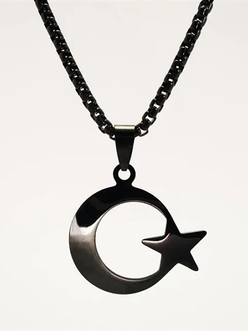 OttoMan Siyah Ay Yıldız Bayrak Çelik Erkek Kolye Zincir