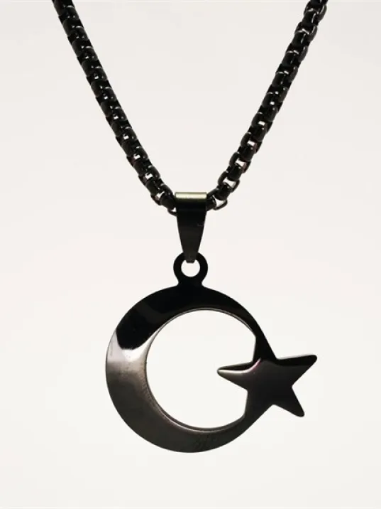 OttoMan Siyah Ay Yıldız Bayrak Çelik Erkek Kolye Zincir