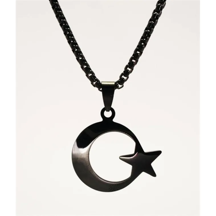 OttoMan Siyah Ay Yıldız Bayrak Çelik Erkek Kolye Zincir OttoMan Siyah Ay Yıldız Bayrak Çelik Erkek Kolye Zincir
