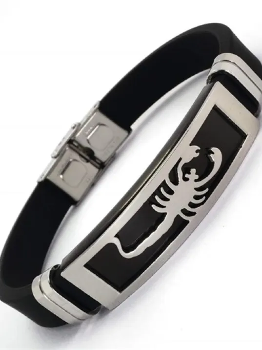 Siyah Beyaz Akrep Figürlü Kauçuk Çelik Erkek Bileklik Siyah Beyaz Akrep Figürlü Kauçuk Çelik Erkek Bileklik