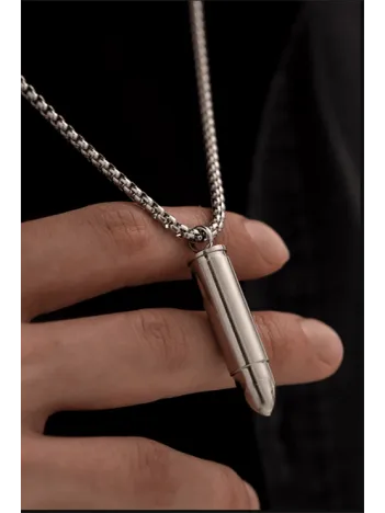 Erkek Kolye - Kapağı Açılan Mermi Kurşun Model Erkek Çelik Kolye - 316 L Paslanmaz Çelik Kolye Erkek Kolye - Kapağı Açılan Mermi Kurşun Model Erkek Çelik Kolye - 316 L Paslanmaz Çelik Kolye