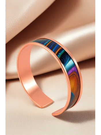 Kadın Bakır Bileklik Yüzük Set- Galassia Model Özel Baskı Metal Kutu Ve Kuvars Taşı